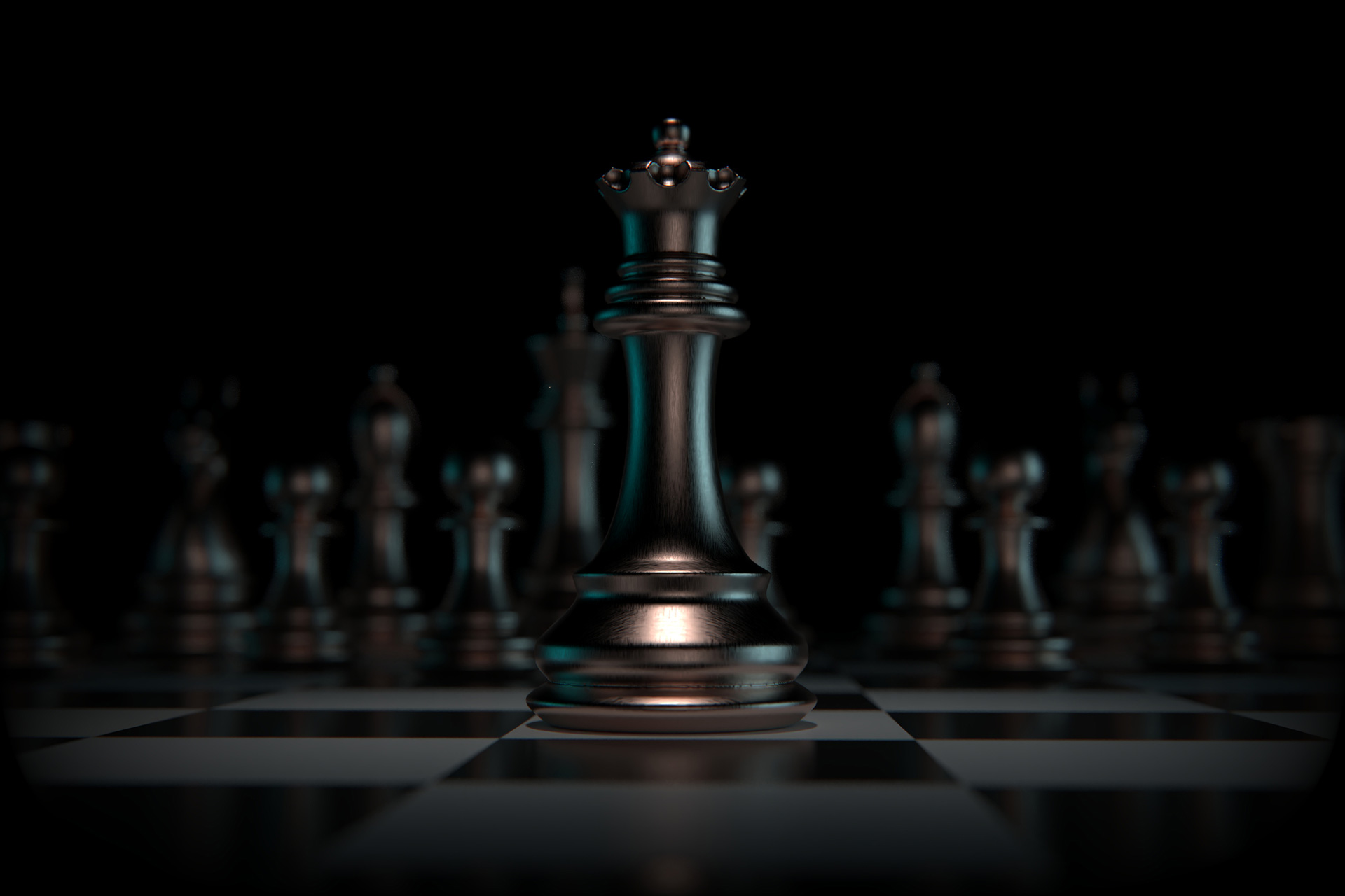 sinister looking chess pieces on a chess board