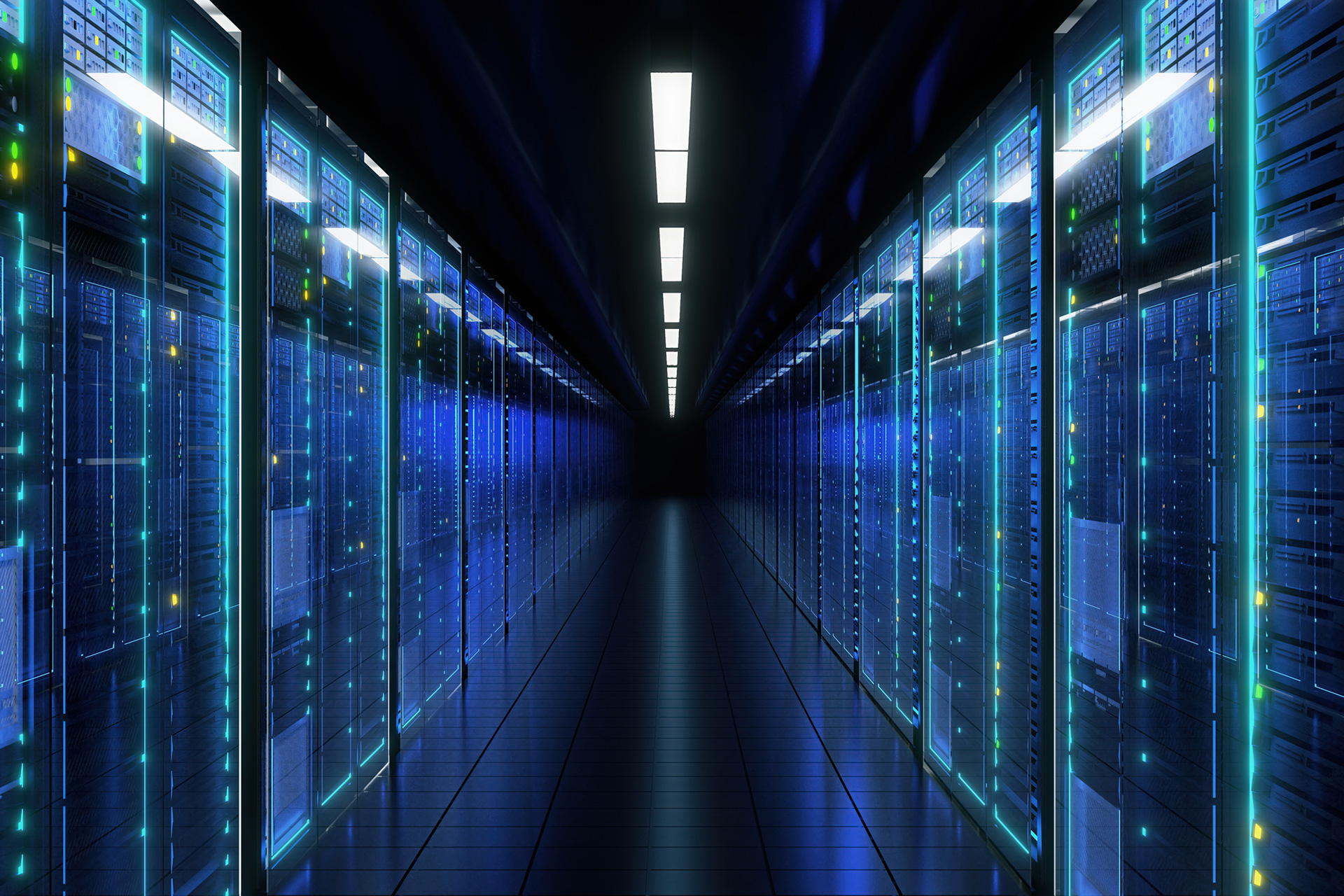 data centre with a corridor of servers