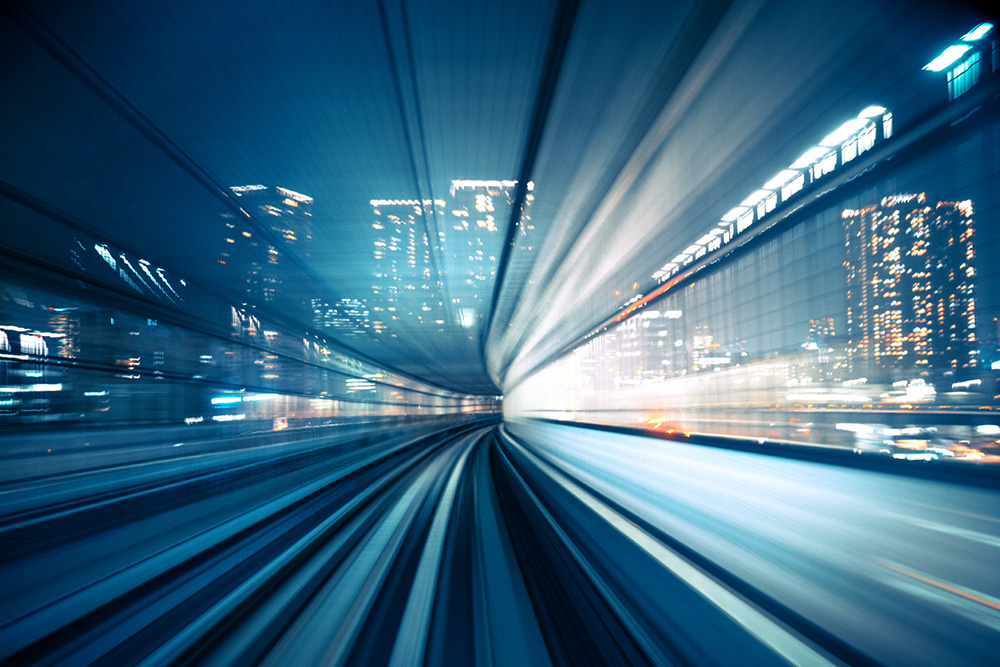 fast train going through the city
