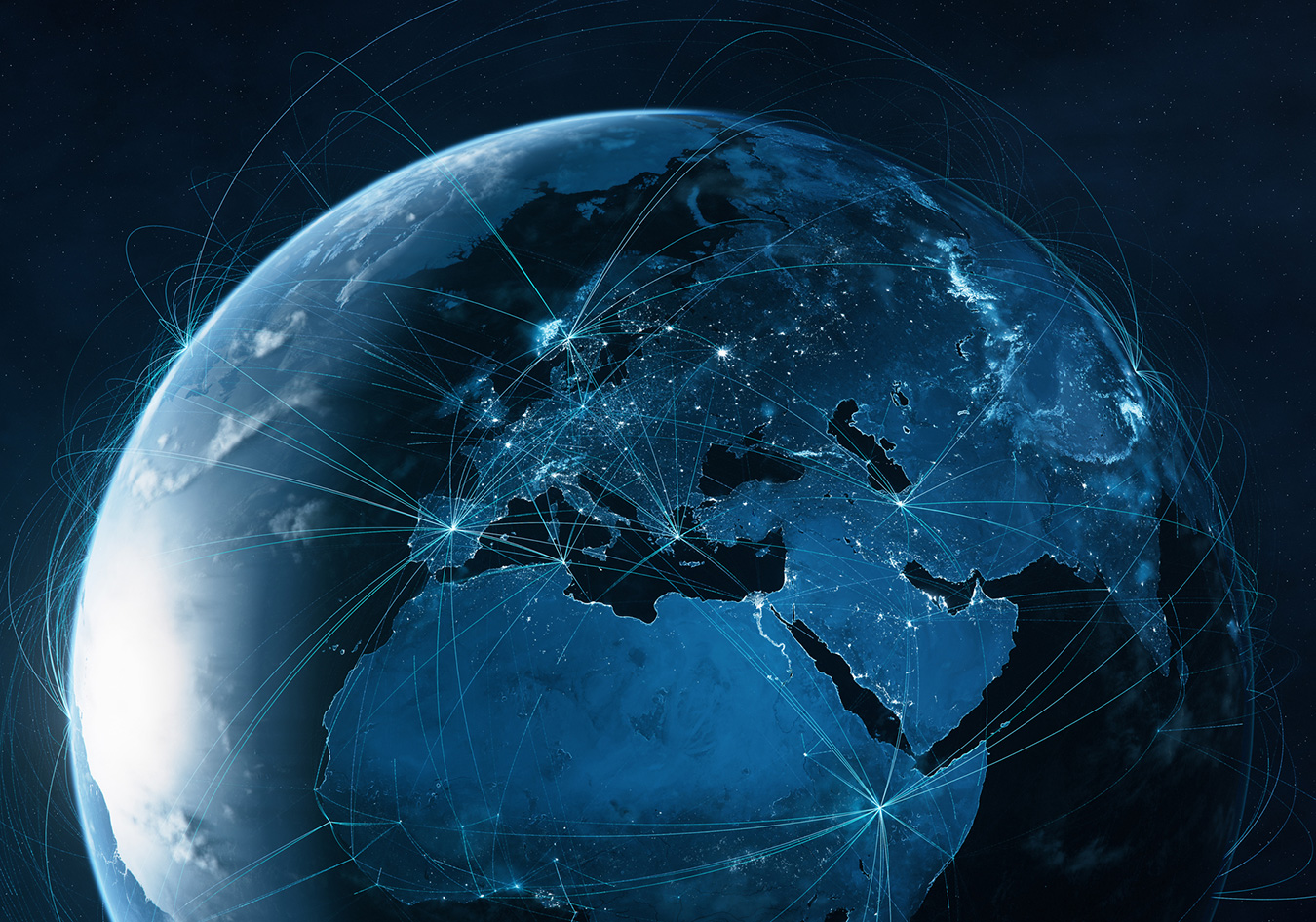 globe connected by technological lines