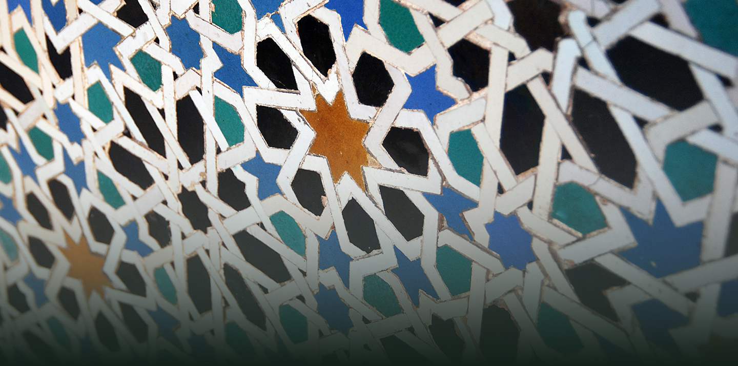 decorative tiles in bright colours with geometric lines.
