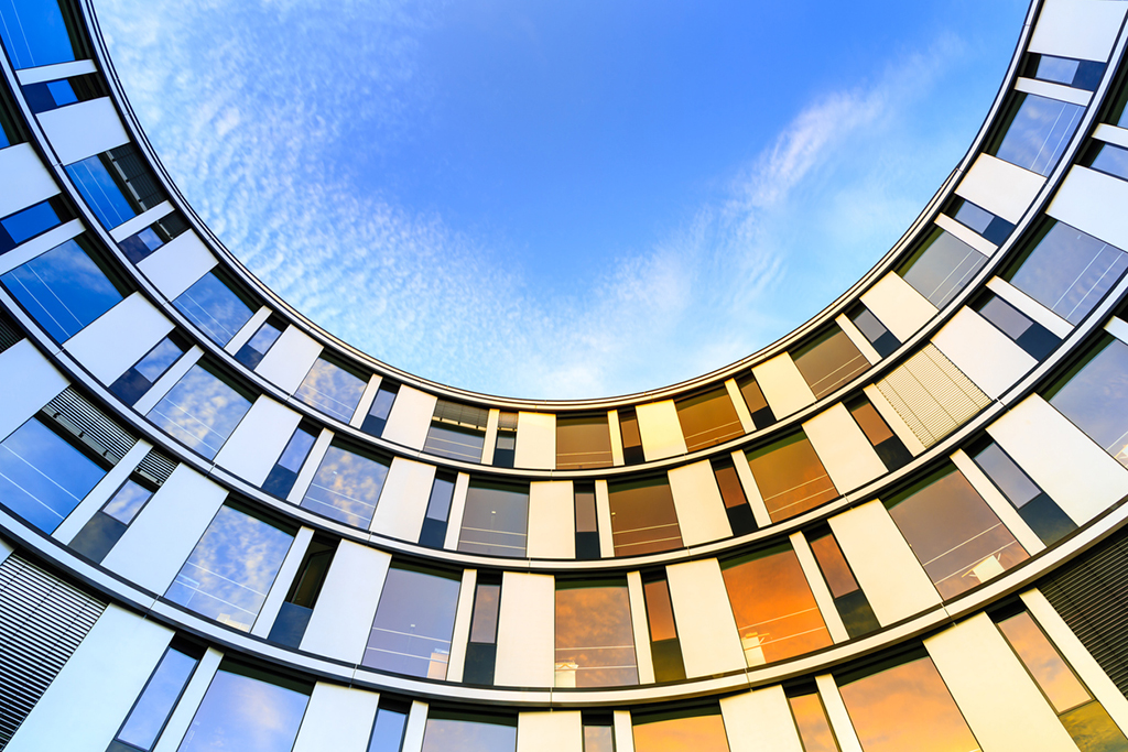 Colourful circular tall building